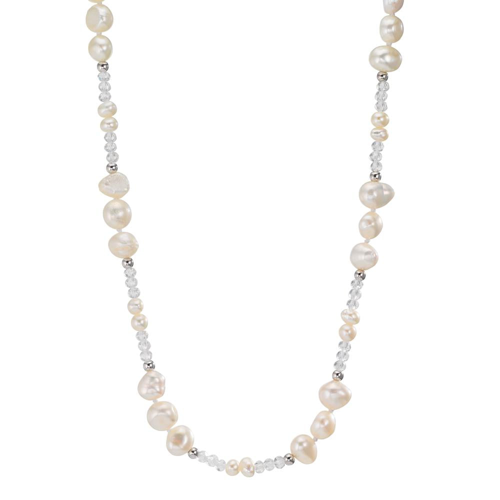 Collier rostfritt stål [Kristall] [weiss] [Süsswasserzuchtperle] 90 cm
