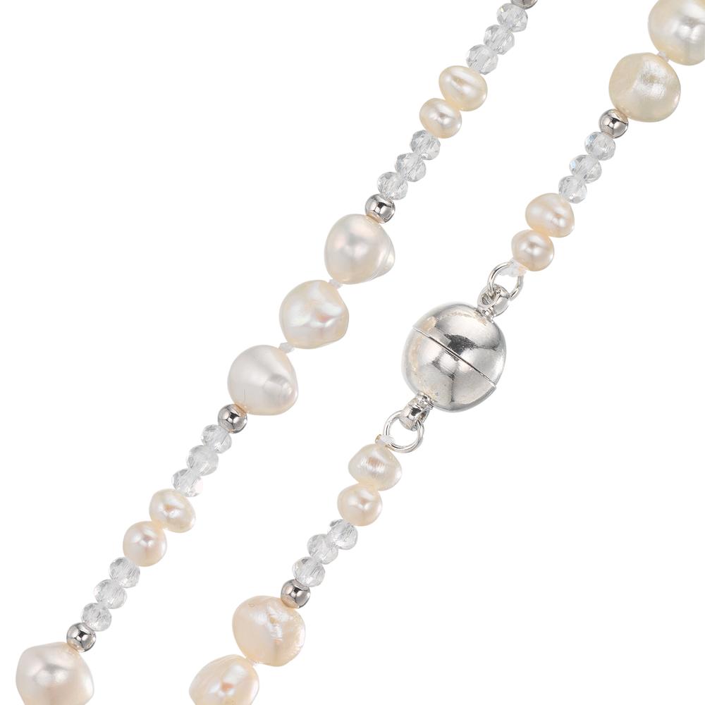 Collier rostfritt stål kristall vit Sötvattensodlad pärla 90 cm