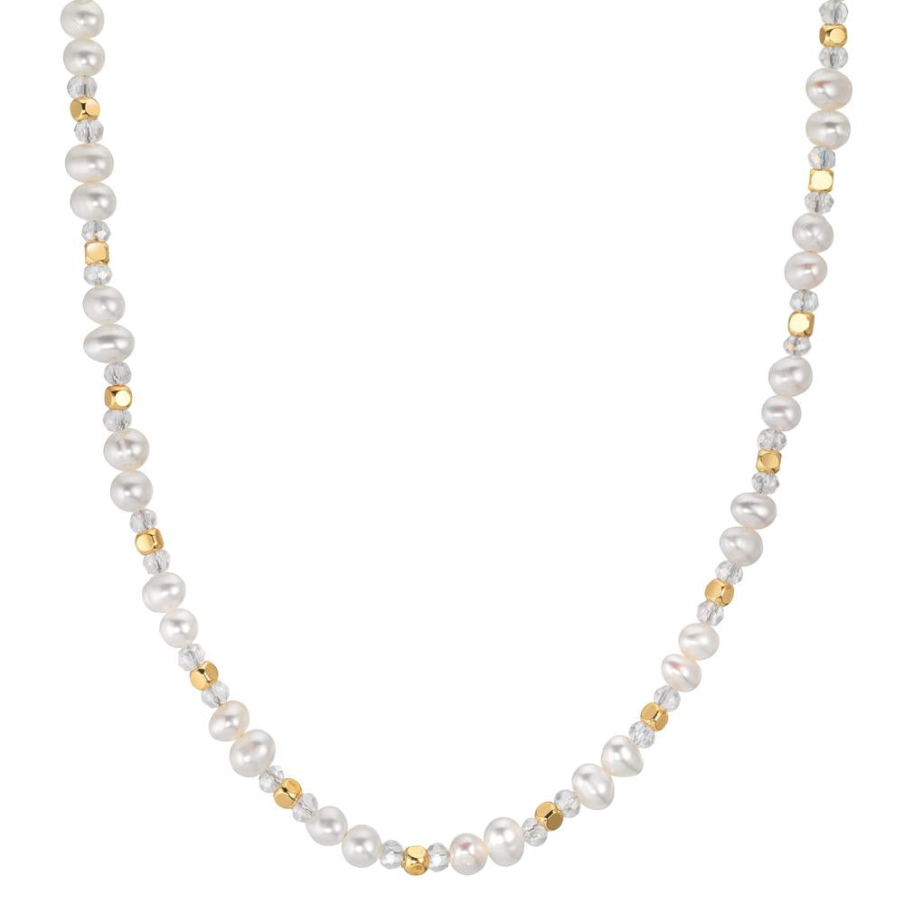 Collier rostfritt stål kristall vit gul IP-belagd Sötvattensodlad pärla 43.5 cm