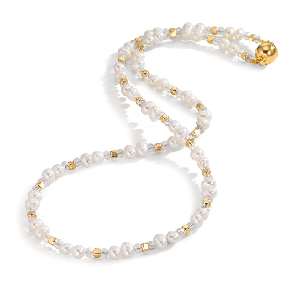 Collier rostfritt stål kristall vit gul IP-belagd Sötvattensodlad pärla 43.5 cm