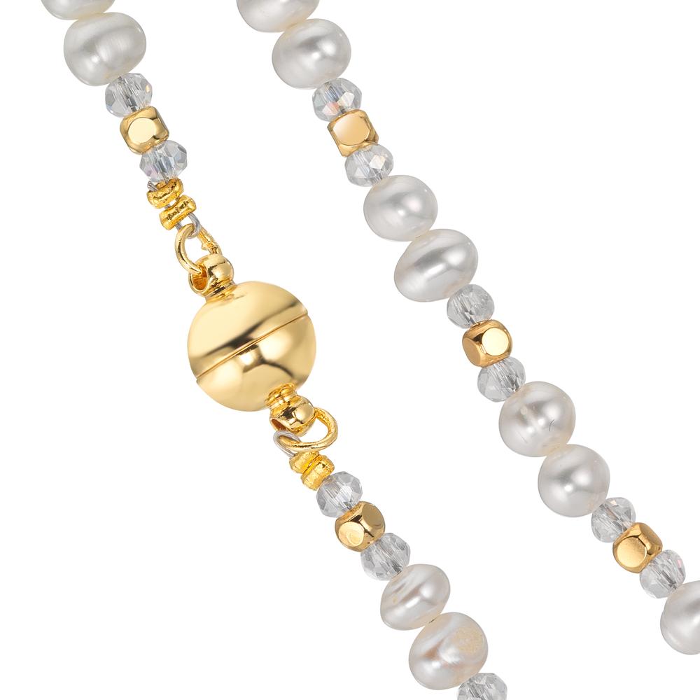 Collier rostfritt stål kristall vit gul IP-belagd Sötvattensodlad pärla 43.5 cm