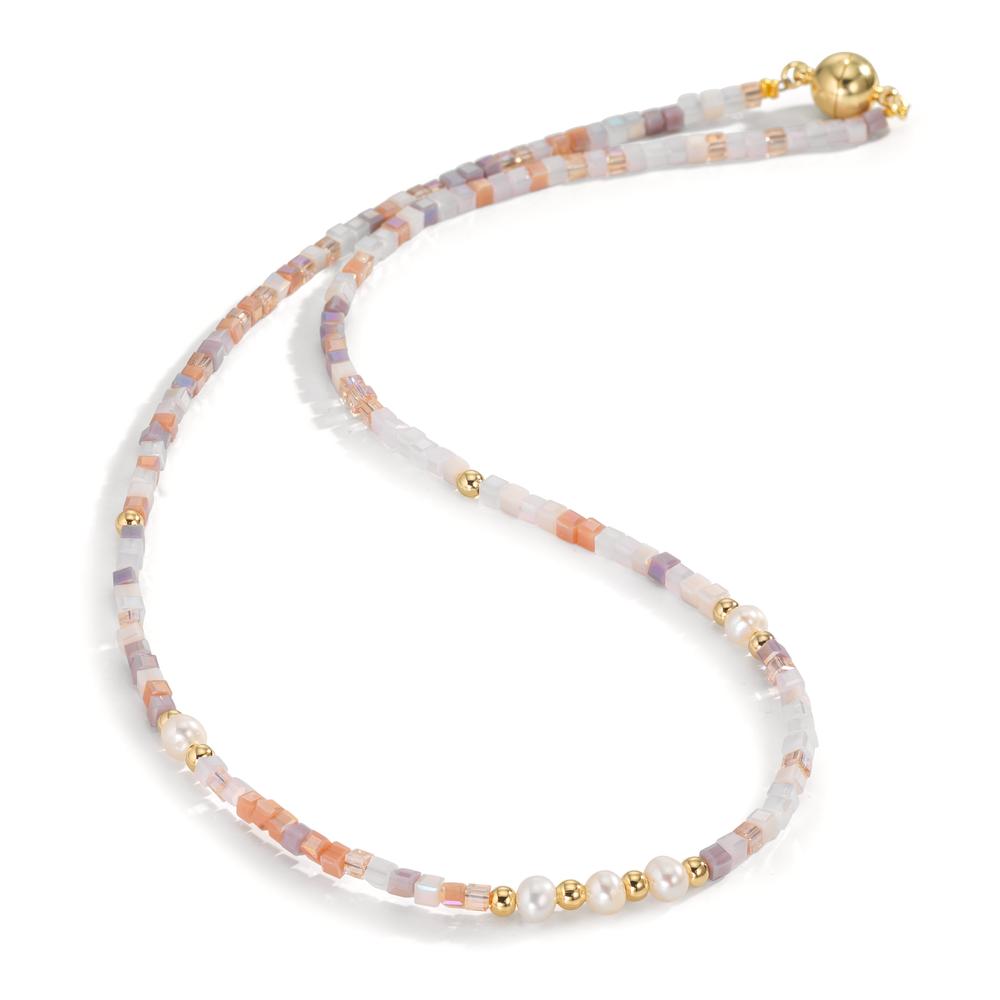 Collier rostfritt stål kristall rosa gul IP-belagd Sötvattensodlad pärla, 5 Pärlor 4-4.5 mm 43 cm