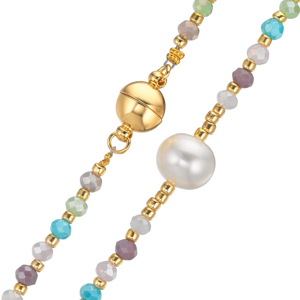 Collier rostfritt stål kristall flerfärgad gul IP-belagd Sötvattensodlad pärla, 8 mm 42 cm