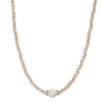 Collier rostfritt stål kristall champagne Sötvattensodlad pärla 6.5-7 mm 43 cm