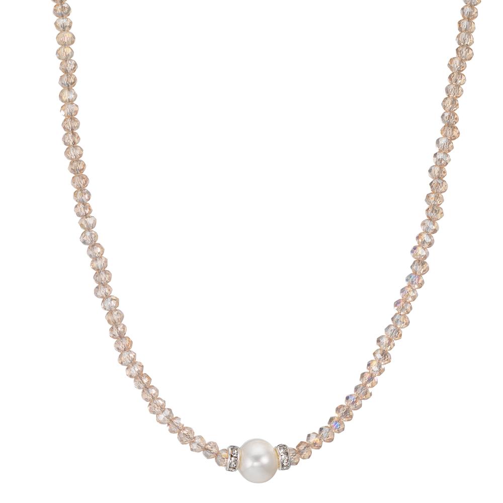 Collier rostfritt stål kristall champagne Sötvattensodlad pärla 6.5-7 mm 43 cm