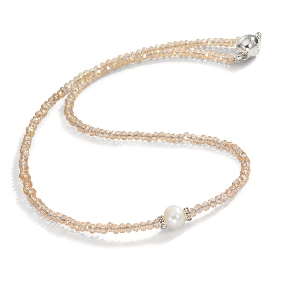 Collier rostfritt stål kristall champagne Sötvattensodlad pärla 6.5-7 mm 43 cm