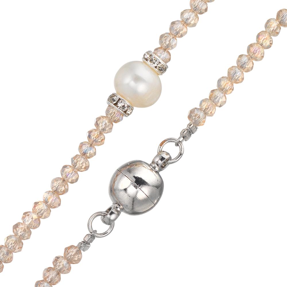 Collier rostfritt stål kristall champagne Sötvattensodlad pärla 6.5-7 mm 43 cm