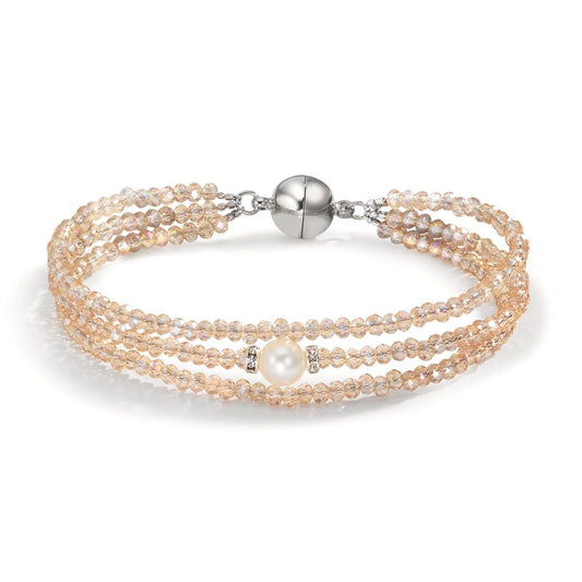 Armband rostfritt stål kristall champagne Sötvattensodlad pärla 7-7.5 mm 19 cm