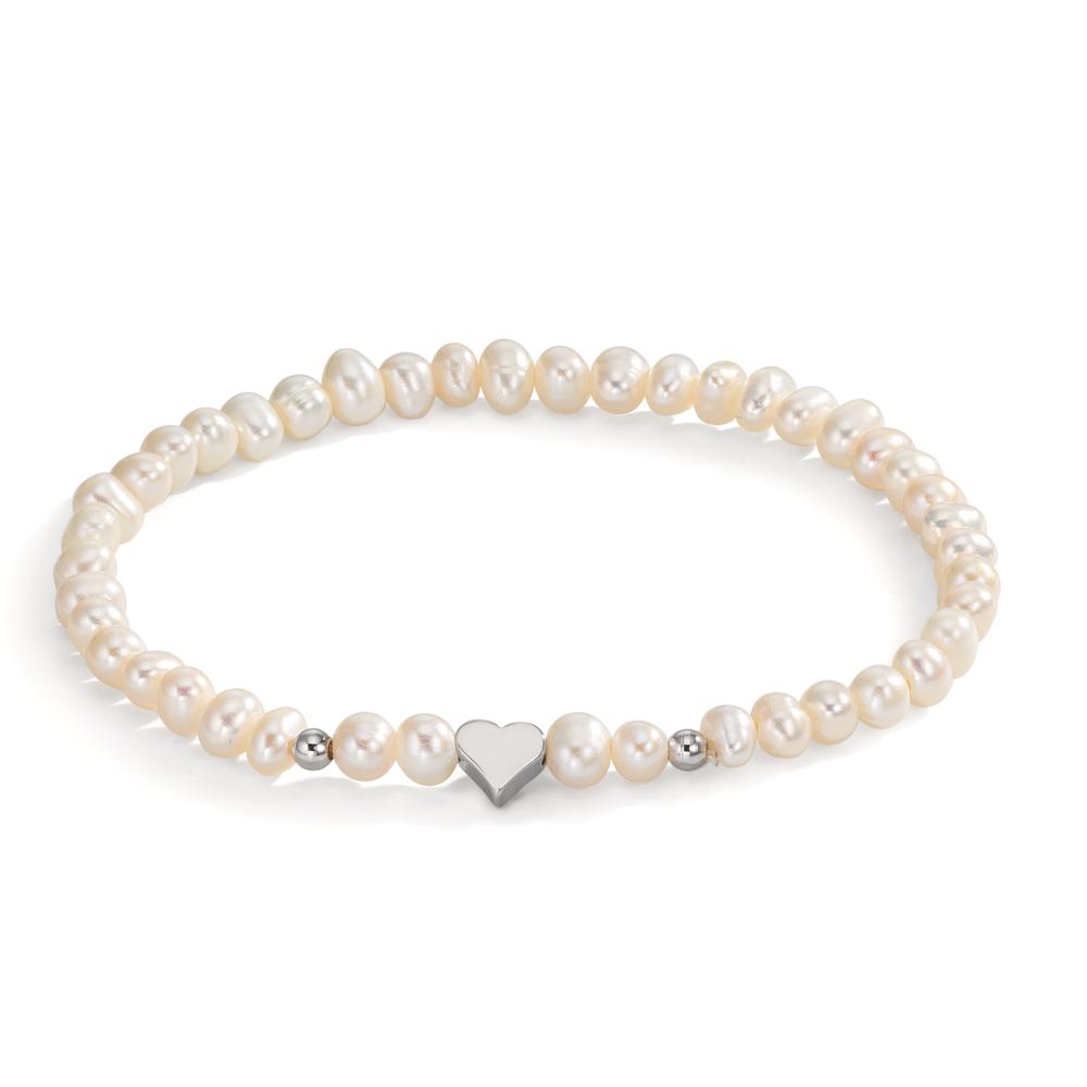 Armband rostfritt stål Sötvattensodlad pärla 5-5.5 mm Hjärta 17.5 cm
