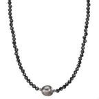 Collier rostfritt stål Spinell svart, 3 mm Tahitisk pärla, 9.5 mm 43-47 cm