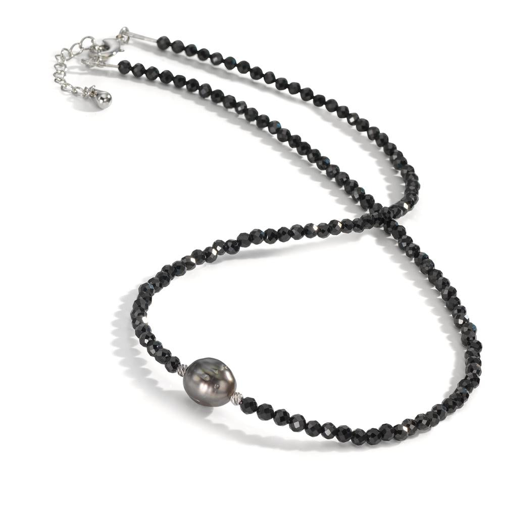 Collier rostfritt stål Spinell svart, 3 mm Tahitisk pärla, 9.5 mm 43-47 cm