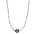 Collier rostfritt stål Labradorit grå, 3 mm Tahitisk pärla, 9.5 mm 43-47 cm