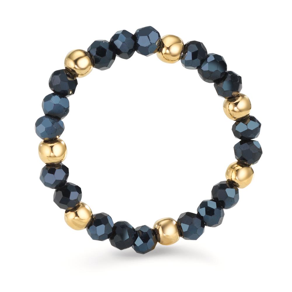 Finger ring rostfritt stål kristall blå, 3 mm gul IP-belagd