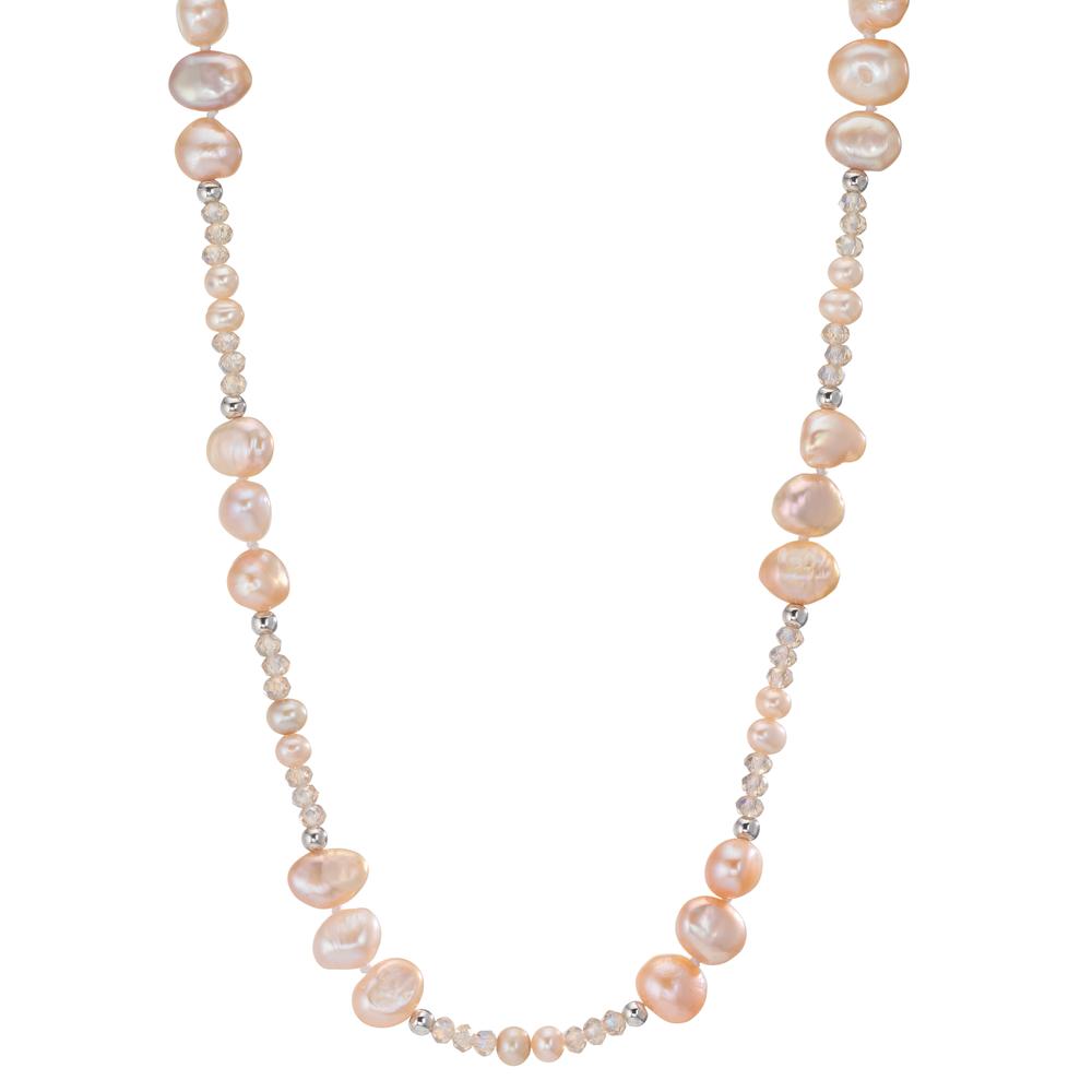 Collier rostfritt stål kristall rosa Sötvattensodlad pärla rosa 90 cm