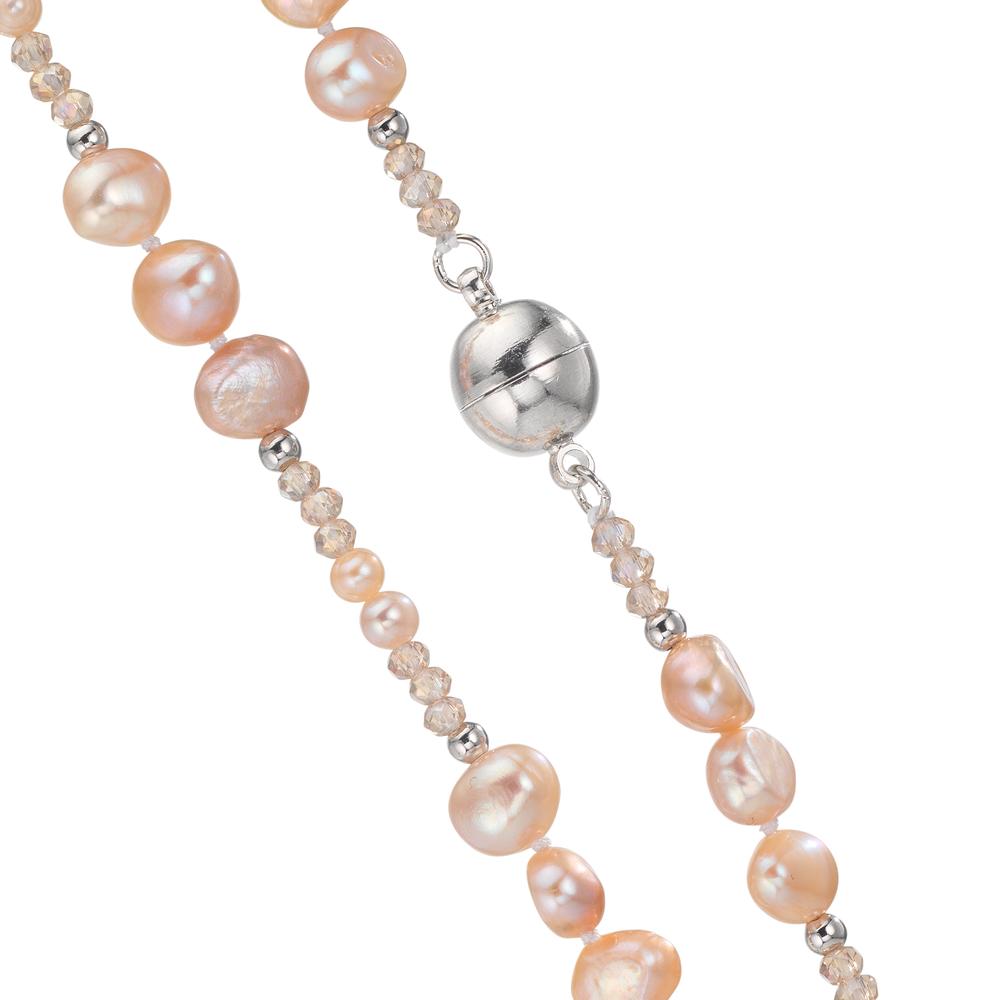 Collier rostfritt stål kristall rosa Sötvattensodlad pärla rosa 90 cm