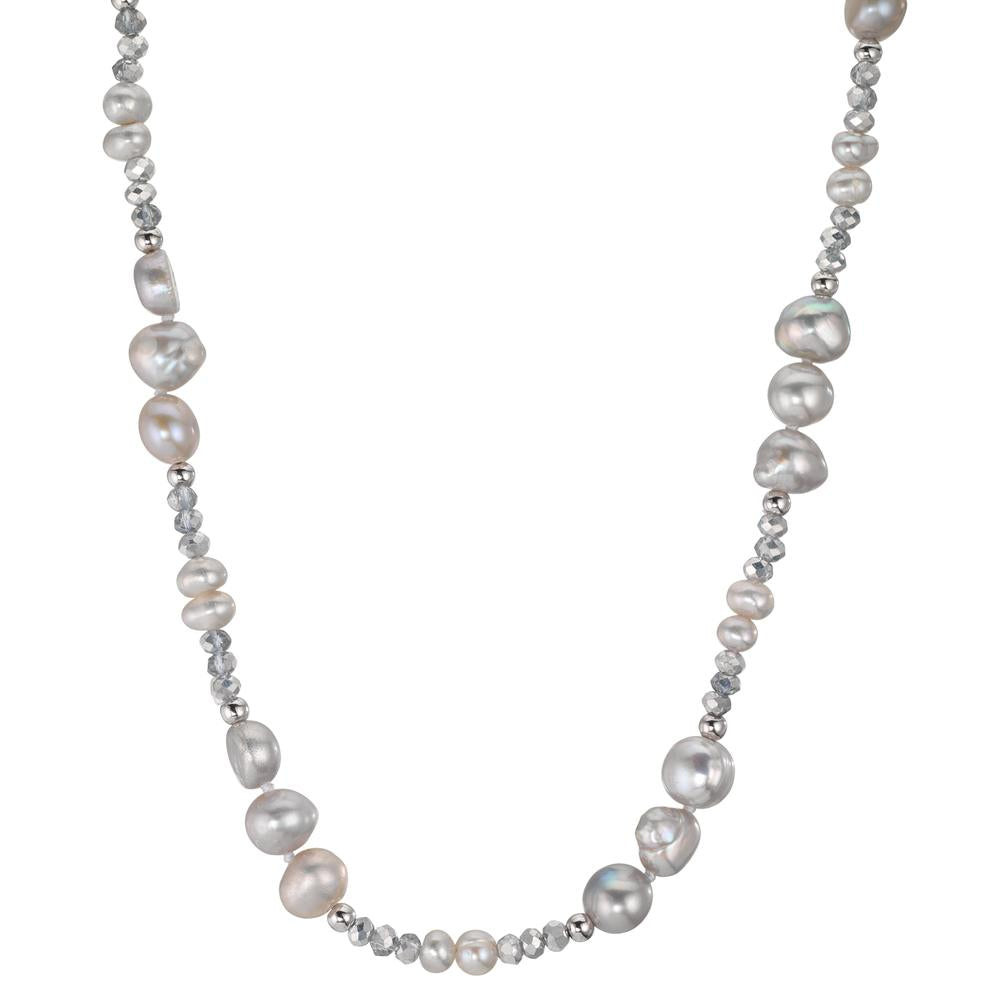Collier rostfritt stål kristall silver Sötvattensodlad pärla silver 46 cm