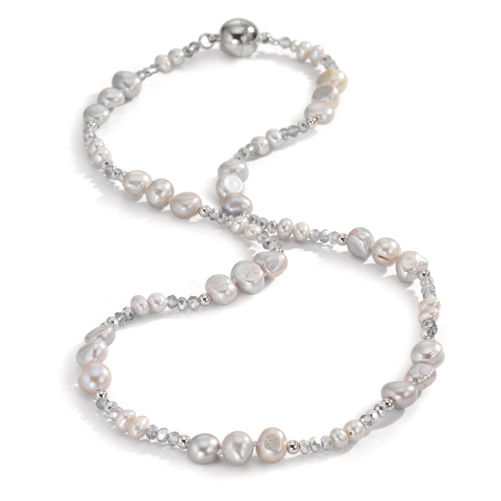 Collier rostfritt stål kristall silver Sötvattensodlad pärla silver 46 cm