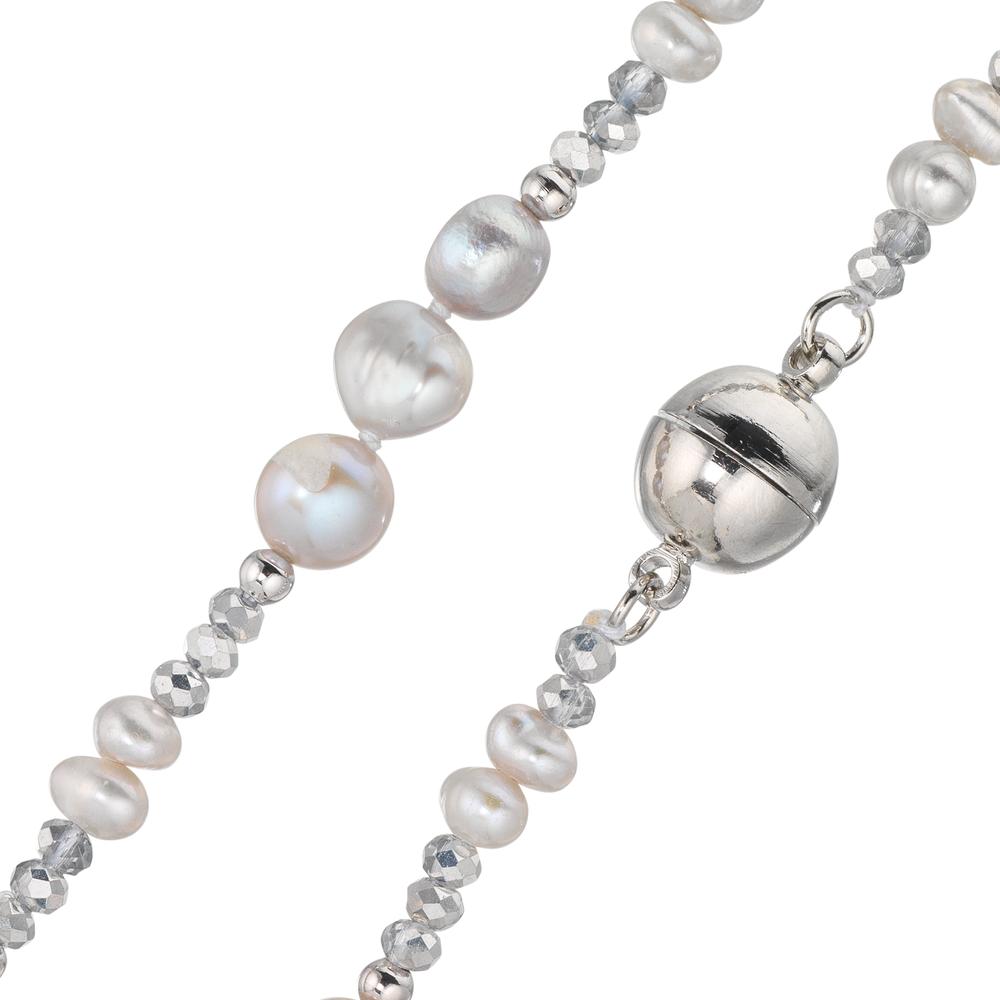 Collier rostfritt stål kristall silver Sötvattensodlad pärla silver 46 cm