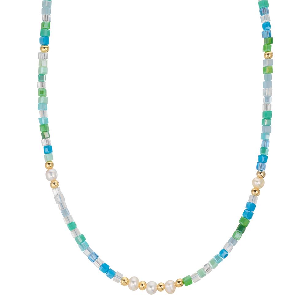 Collier rostfritt stål kristall gul IP-belagd Sötvattensodlad pärla, 5 Pärlor, 4.5 mm 43 cm