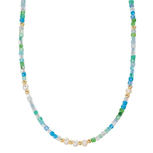 Collier rostfritt stål kristall gul IP-belagd Sötvattensodlad pärla, 5 Pärlor, 4.5 mm 43 cm