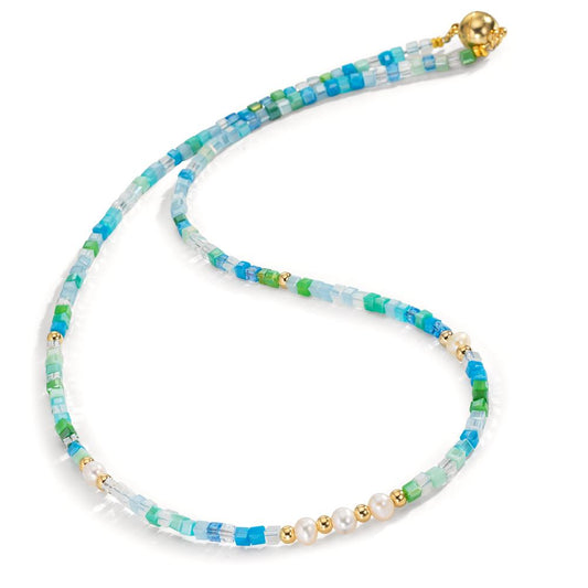 Collier rostfritt stål kristall gul IP-belagd Sötvattensodlad pärla, 5 Pärlor, 4.5 mm 43 cm