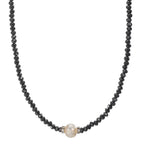 Collier rostfritt stål kristall svart Sötvattensodlad pärla 6.5-7 mm 43 cm