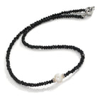 Collier rostfritt stål kristall svart Sötvattensodlad pärla 6.5-7 mm 43 cm