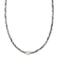 Collier rostfritt stål kristall grå Sötvattensodlad pärla 6.5-7 mm 43 cm