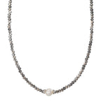 Collier rostfritt stål kristall grå Sötvattensodlad pärla 6.5-7 mm 43 cm