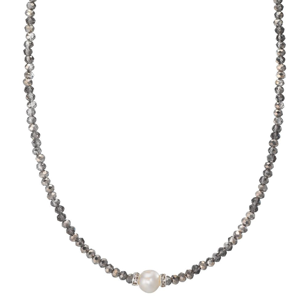 Collier rostfritt stål kristall grå Sötvattensodlad pärla 6.5-7 mm 43 cm