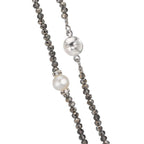 Collier rostfritt stål kristall grå Sötvattensodlad pärla 6.5-7 mm 43 cm
