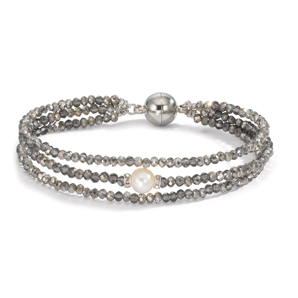 Armband rostfritt stål kristall grå Sötvattensodlad pärla 7-7.5 mm