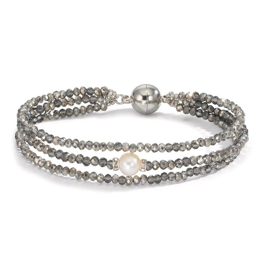 Armband rostfritt stål kristall grå Sötvattensodlad pärla 7-7.5 mm 18.5 cm