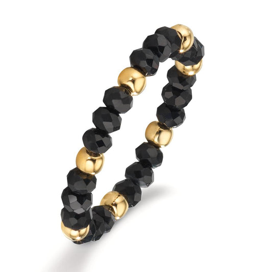 Finger ring rostfritt stål kristall svart, 3 mm gul IP-belagd