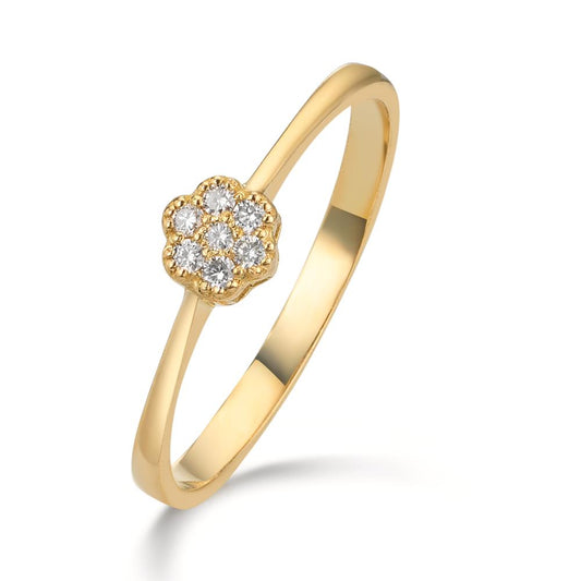 Finger ring 750/18 K gult guld diamant 0.06 ct, 7 stenar, w-si