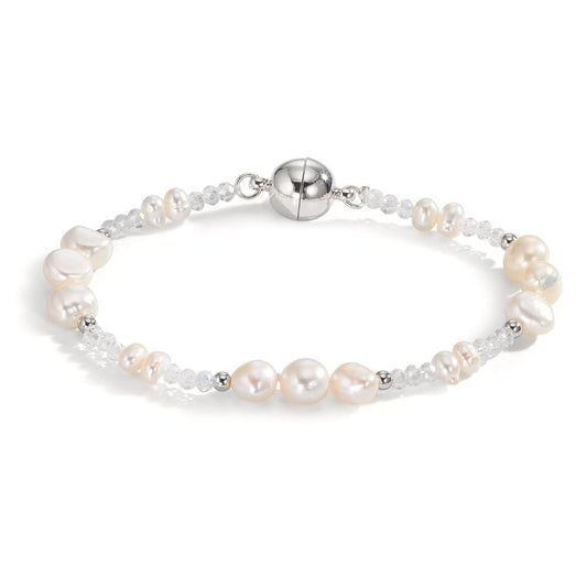 Armband rostfritt stål kristall vit Sötvattensodlad pärla vit 18.5 cm