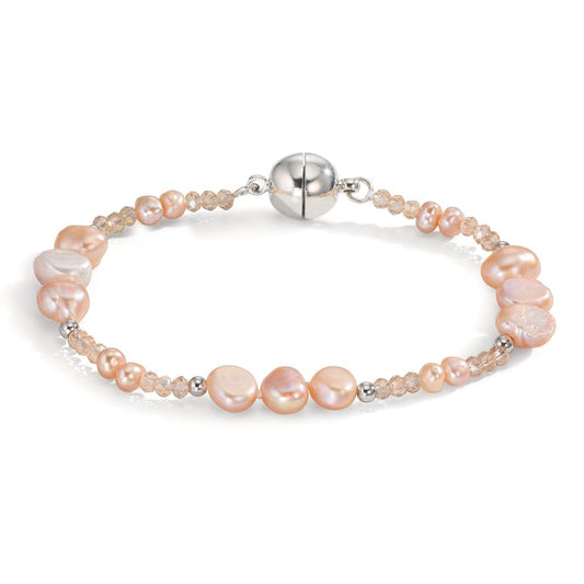 Armband rostfritt stål kristall rosa Sötvattensodlad pärla rosa 18 cm