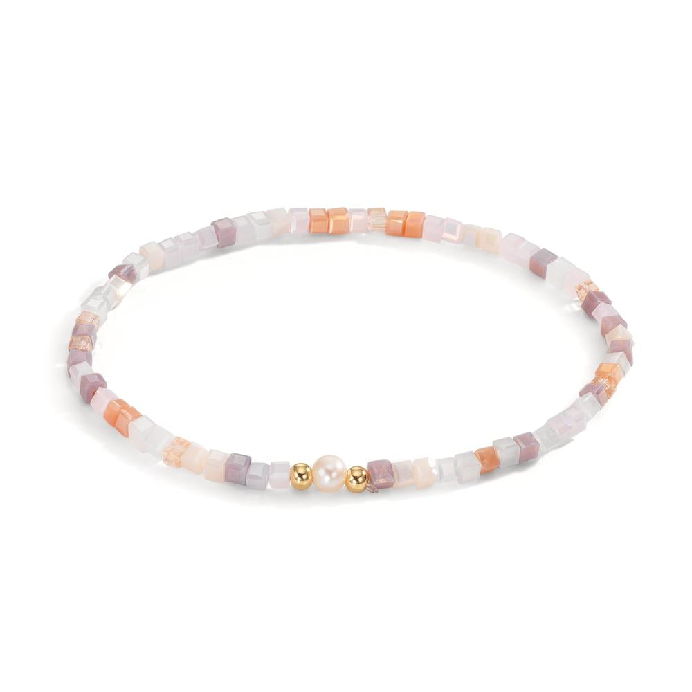 Armband rostfritt stål kristall rosa gul IP-belagd Sötvattensodlad pärla 4-4.5 mm 17 cm