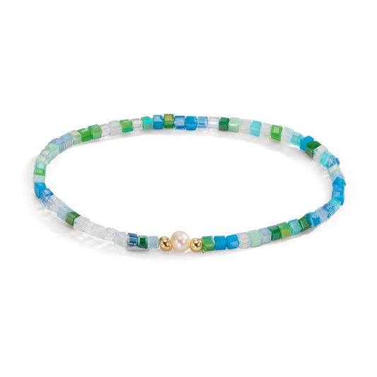 Armband rostfritt stål kristall gul IP-belagd Sötvattensodlad pärla 4-4.5 mm 17 cm