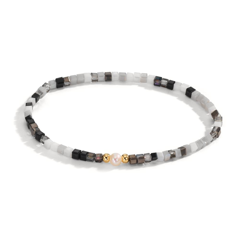 Armband rostfritt stål kristall gul IP-belagd Sötvattensodlad pärla 4-4.5 mm 17 cm
