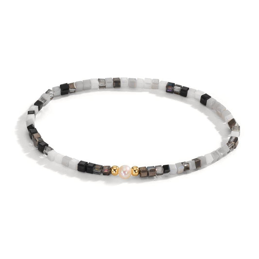 Armband rostfritt stål kristall gul IP-belagd Sötvattensodlad pärla 4-4.5 mm 17 cm