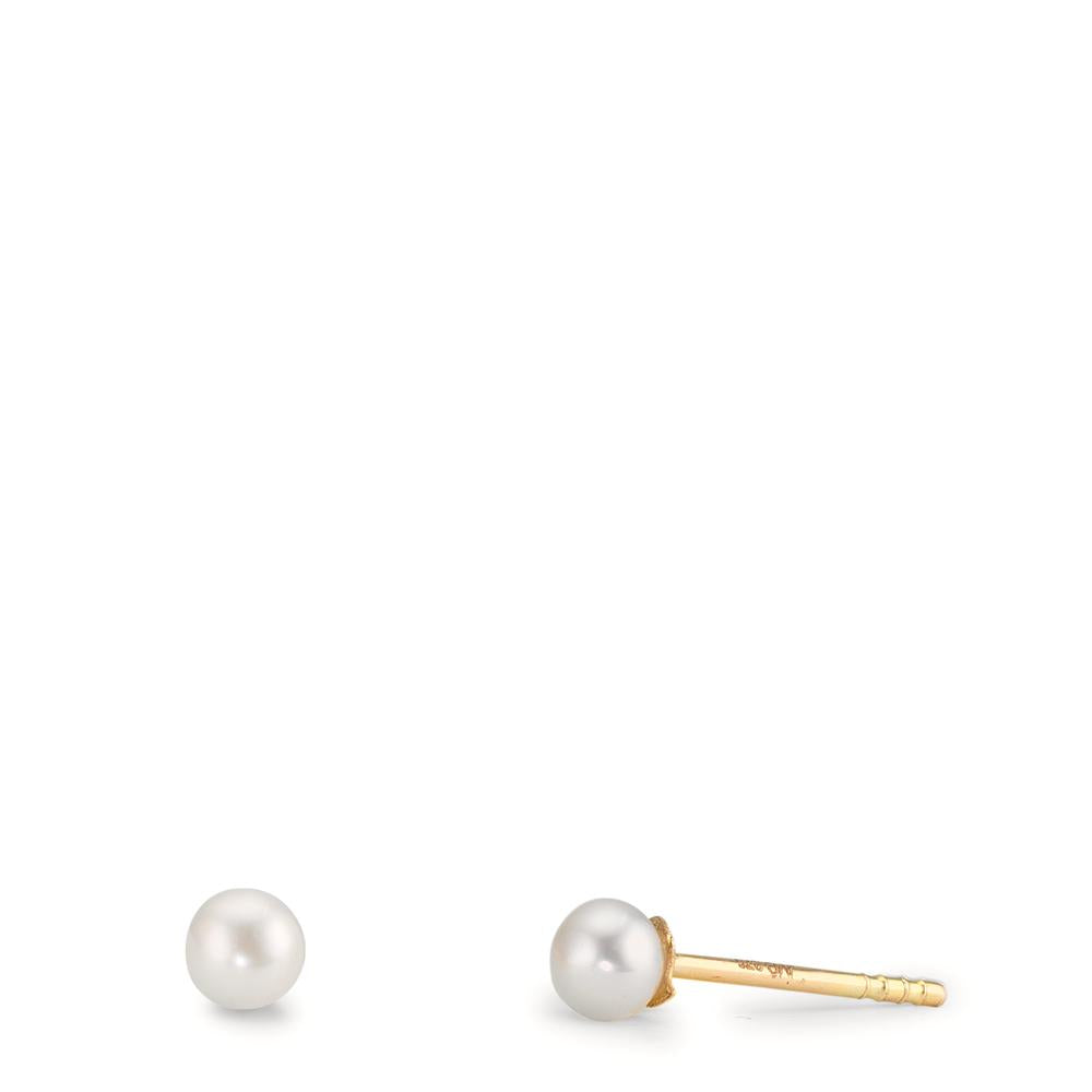 Örhängen med knoppar 375/9 K gult guld glänsande pärlor, 2 Pärlor 3-3.5 mm