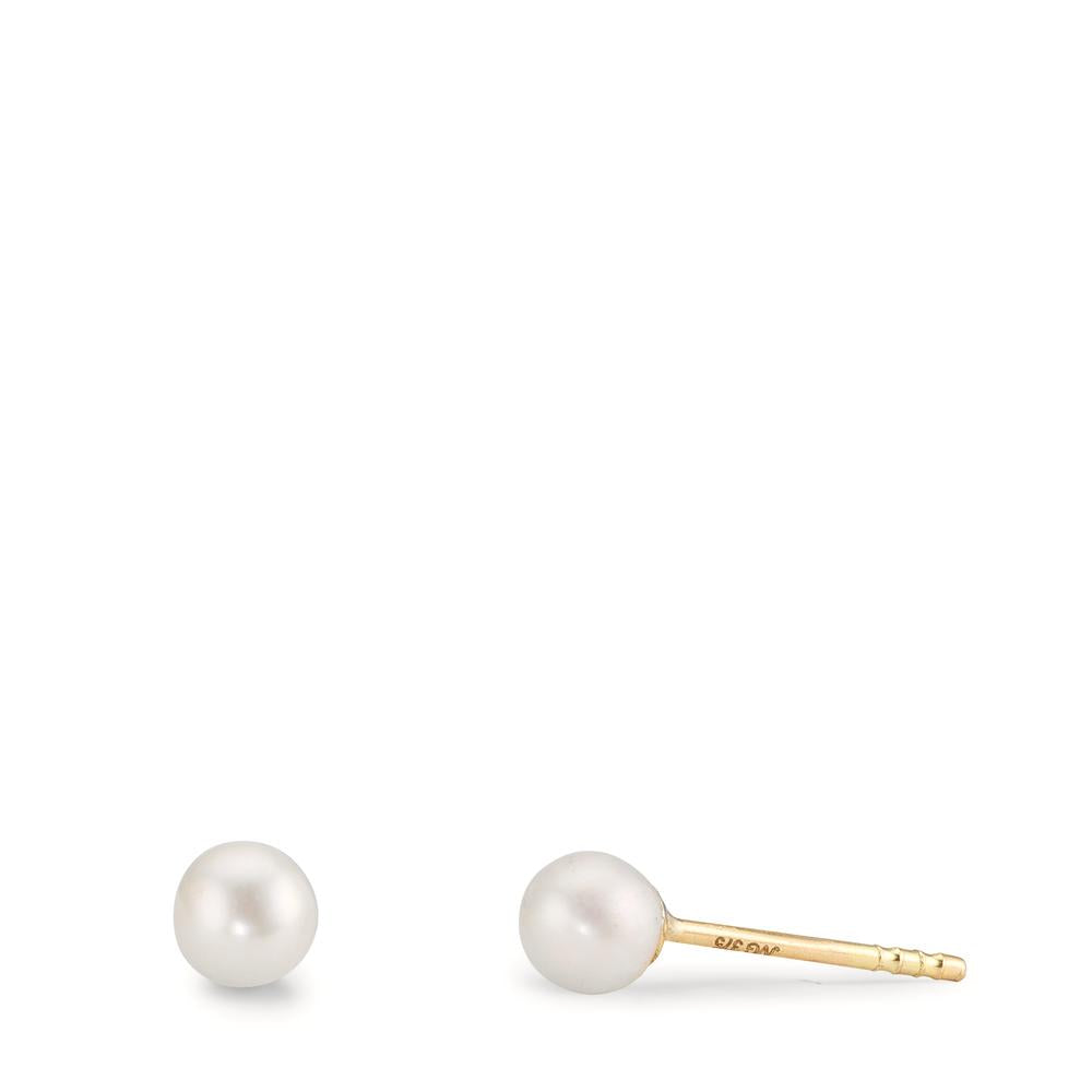 Örhängen med knoppar 375/9 K gult guld glänsande pärlor, 2 Pärlor 4-4.5 mm