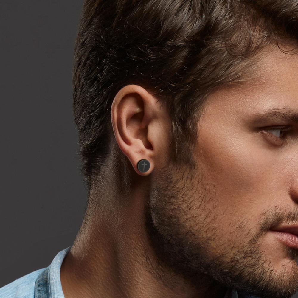 Örhängen 1 st rostfritt stål svart IP-belagd Korsa Ø8 mm