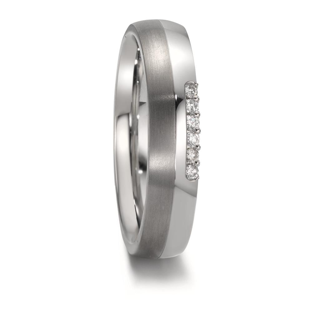 Partnerring rostfritt stål, titan diamant 0.09 ct, 6 stenar, w-si