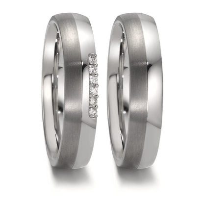 Partnerring rostfritt stål, titan diamant 0.09 ct, 6 stenar, w-si