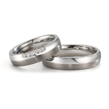 Partnerring rostfritt stål, titan diamant 0.09 ct, 6 stenar, w-si