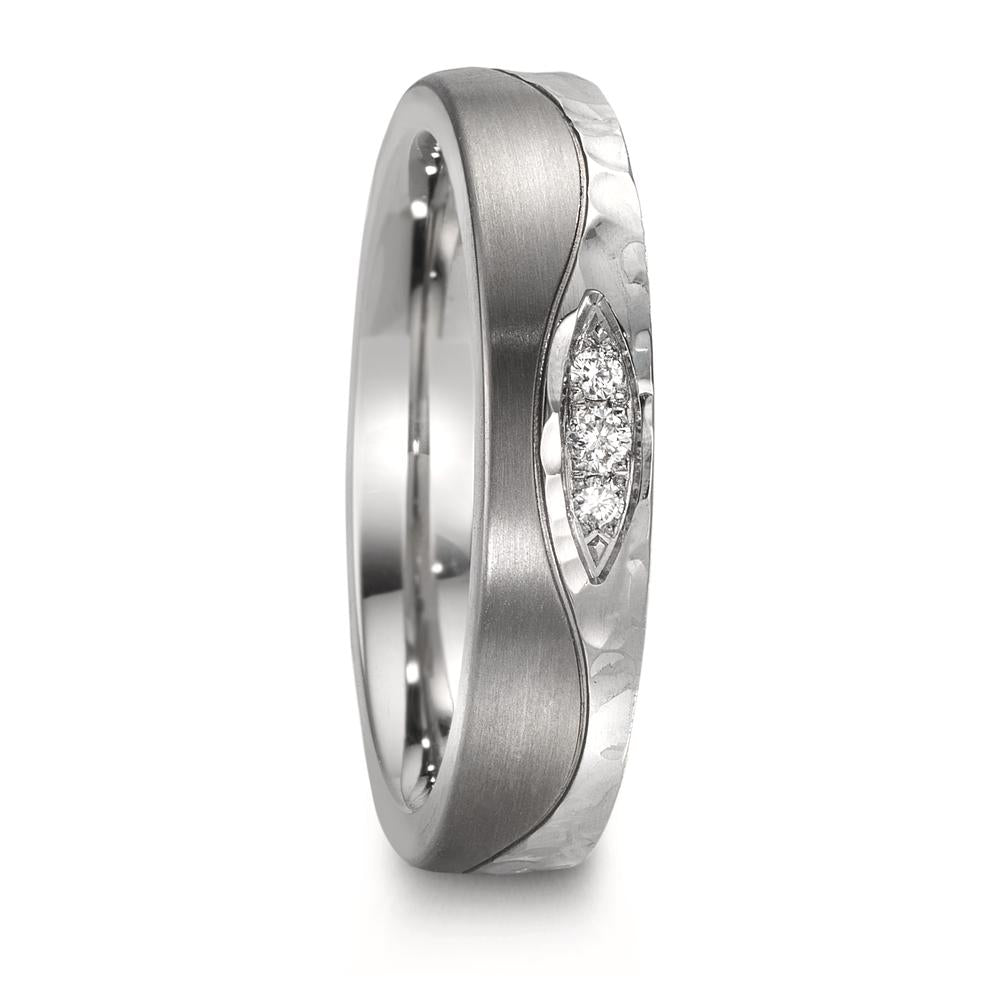 Partnerring rostfritt stål, titan diamant 0.045 ct, 3 stenar, w-si