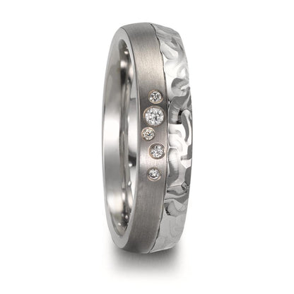 Partnerring rostfritt stål, titan diamant 0.05 ct, 5 stenar, w-si