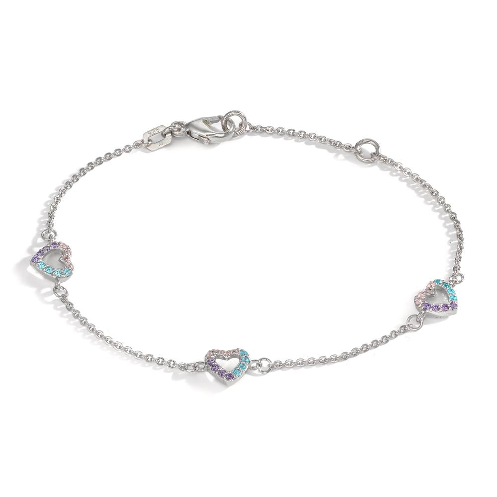 Armband Silver Zirkoniumoxid färgrik rodiumpläterad Hjärta 14-16 cm